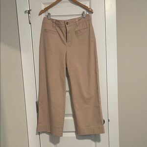 Wide Leg Cropped Chino Trousers - Beige